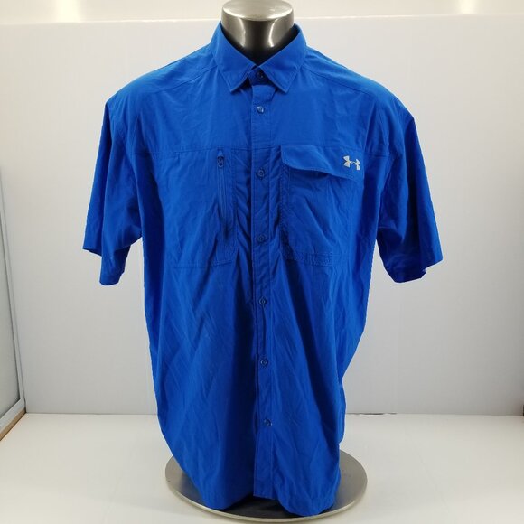 Under Armour Fish Hunter Button Up Shirt Mens 2XL Blue Vented Heatgear Fishing - Picture 5 of 9